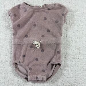 Quincy Mae Terrycloth Purple Polka Dot Romper - US 3-6 Months